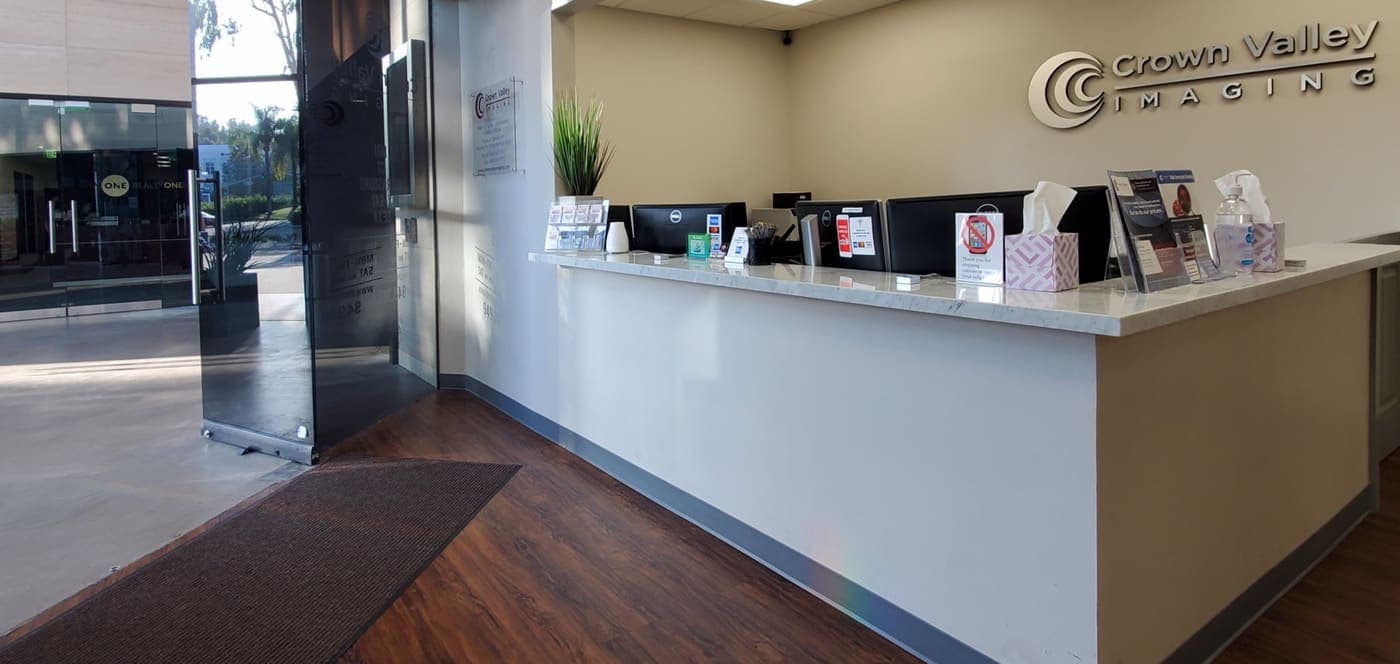 Reception desk at Crown Valley Imaging, Mission Viejo
